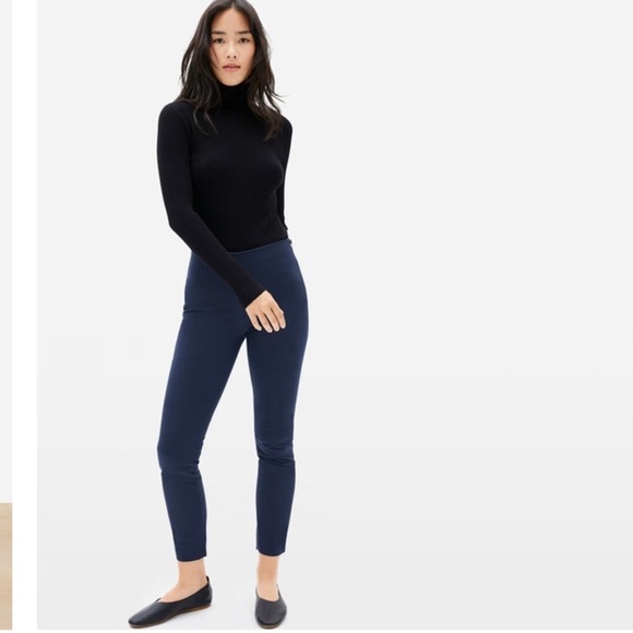 Everlane side zip stretch cotton pants size 4 color navy - Picture 1 of 7